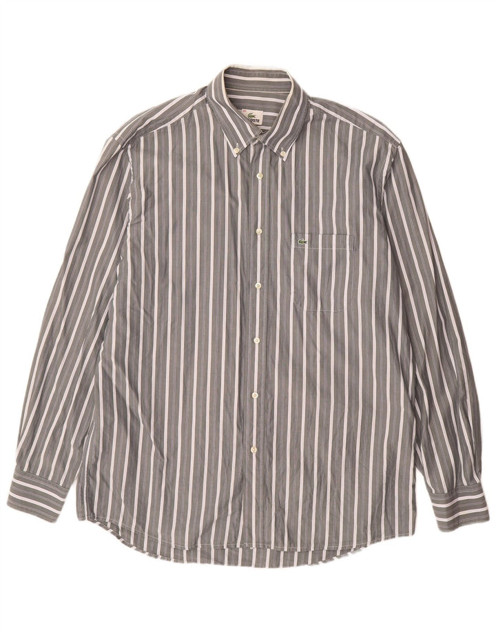 LACOSTE Mens Shirt Size 43 Large Grey Striped Cotton
