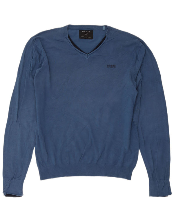 Guess Herre V-hals sweater Stor blå bomuld