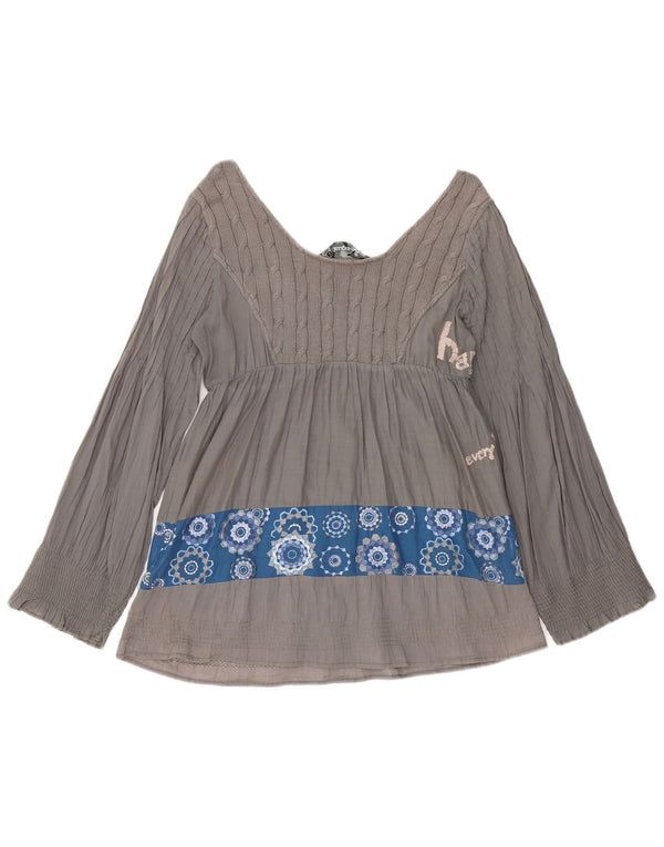 Desigual Damen Grafik-Langarmblusenoberteil UK 16 Large Grau Geometrisch