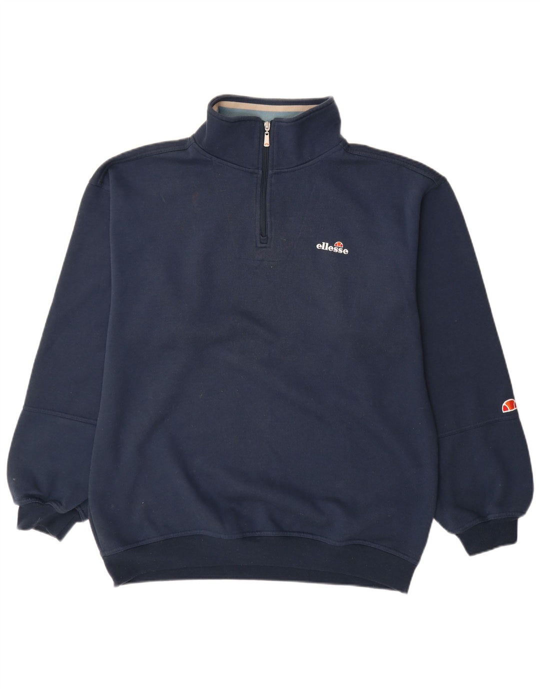 Ellesse Mens Zip Neck Sweatshirt Jumper Large Navy Blue Cotton