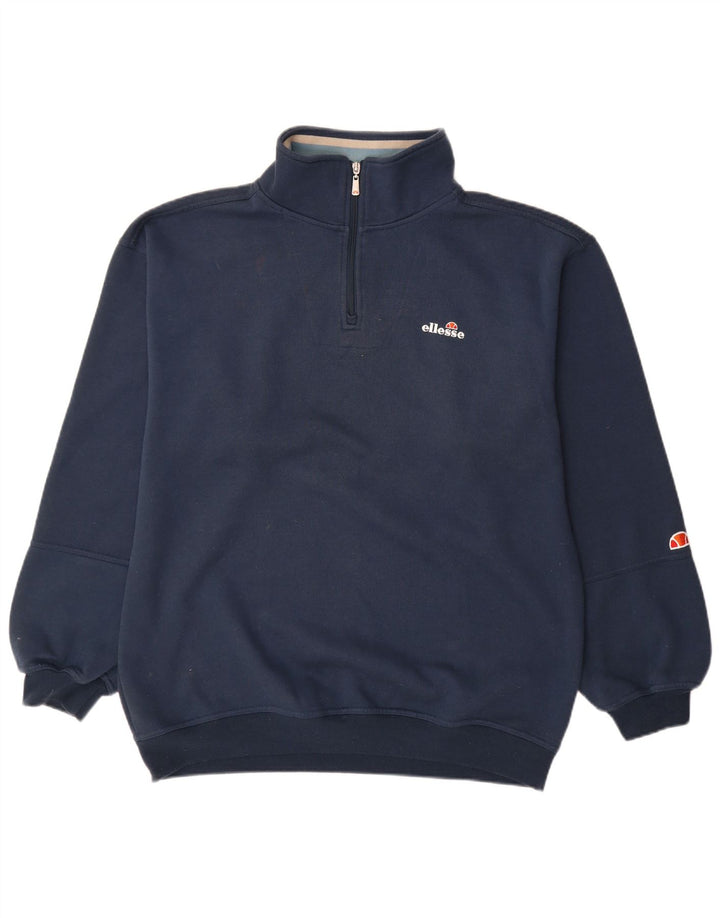 Ellesse Mens Zip Neck Sweatshirt Jumper Large Navy Blue Cotton