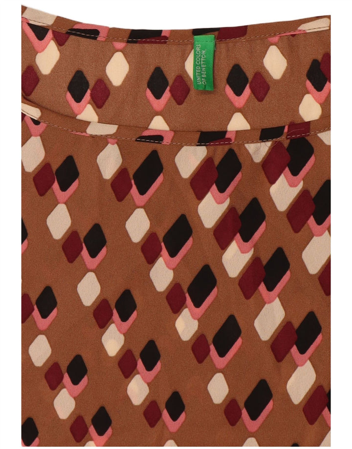 Benetton Womens Blouse Top UK 16 Large Brown Geometric