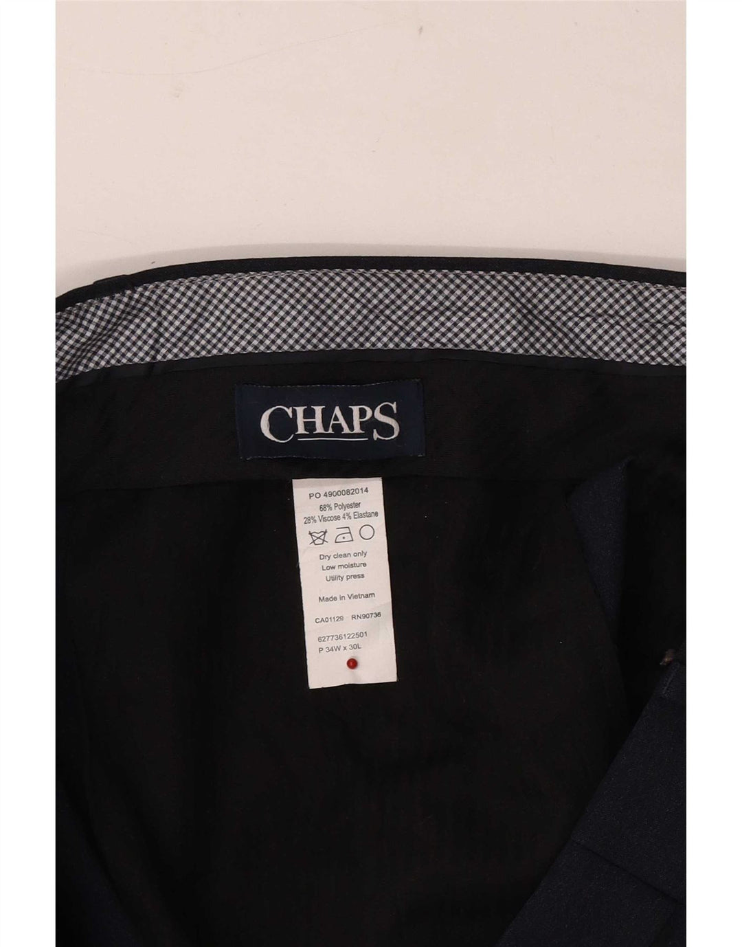 Chaps Mens Straight Regular Fit Suit Trousers W34 L30 Navy Blue Polyester