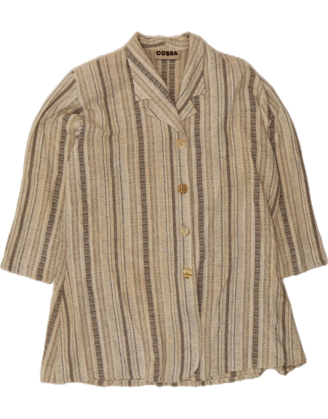 COBRA Womens 3 Button Blazer Jacket UK 20 2XL Beige Striped Viscose Vintage Cobra and Second-Hand Cobra from Messina Hembry 