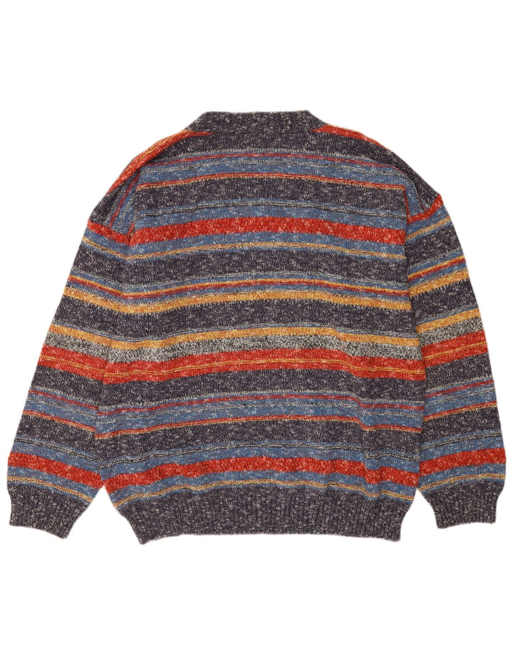 Oxymel Mens V-Neck Jumper Sweater Large Multicoloured Striped Wool