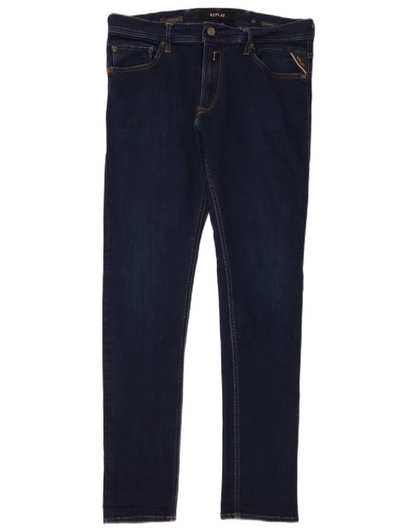 Replay Mens Jondrill Skinny Jeans W34 L32 Marineblå Bomuld