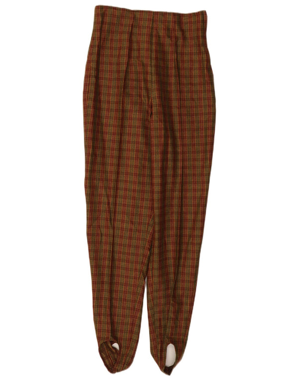 Pantaloni da abito vintage affusolati da donna IT 44 medi W26 L30 a quadri marroni