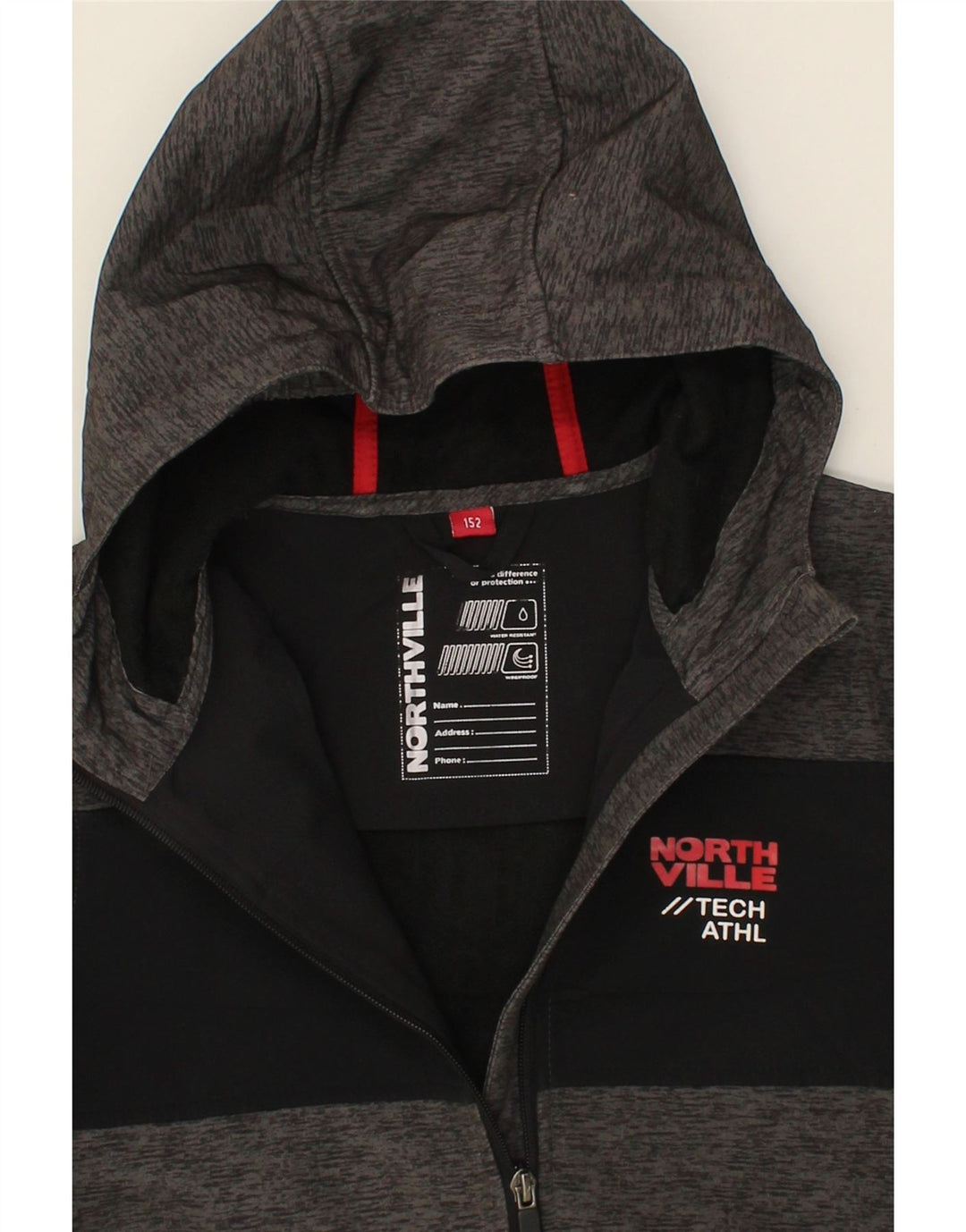 NORTHVILLE Boys Hooded Rain Jacket 11-12 Years Grey Colourblock Polyester Vintage Northville and Second-Hand Northville from Messina Hembry 