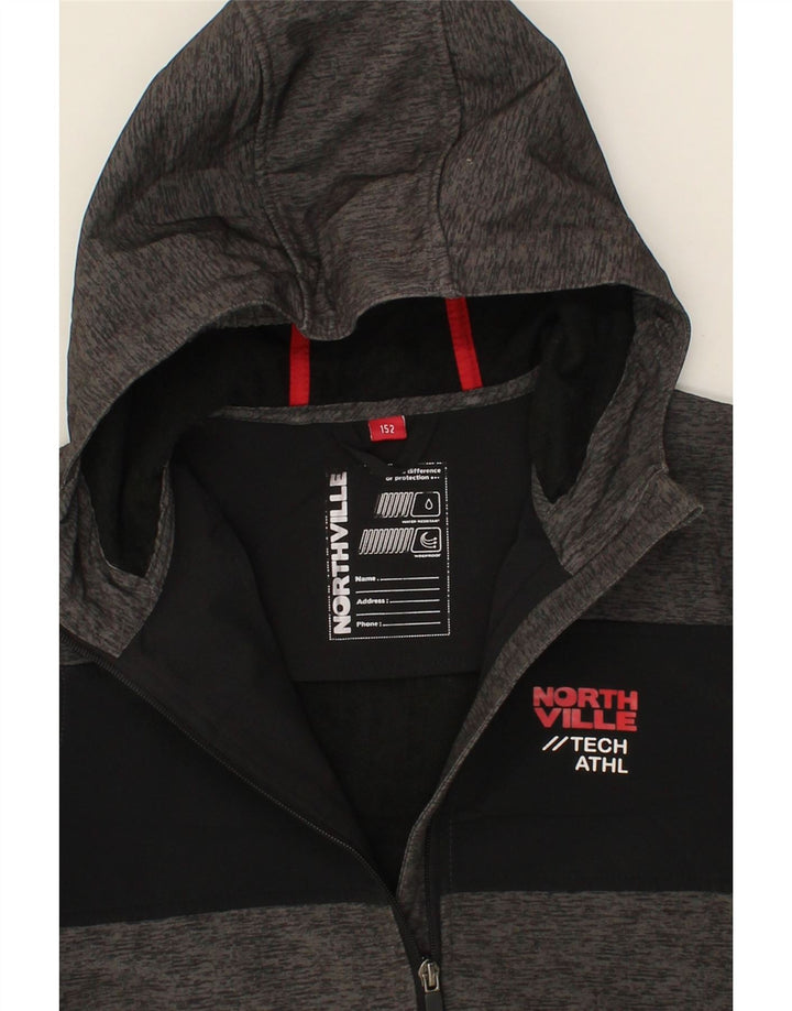 NORTHVILLE Boys Hooded Rain Jacket 11-12 Years Grey Colourblock Polyester Vintage Northville and Second-Hand Northville from Messina Hembry 