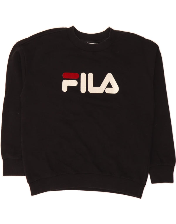 FILA moletom gráfico feminino jumper UK 14 médio algodão preto