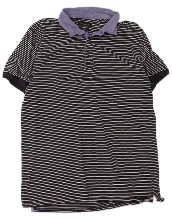 Ανδρικό μπλουζάκι πόλο Massimo Dutti XL Navy Blue ριγέ βαμβακερό