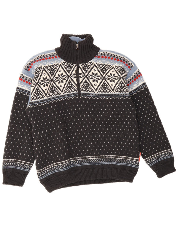 F.LLI Campagnolo Suéter tipo jersey con cuello y cremallera para hombre Medium Black Fair Isle