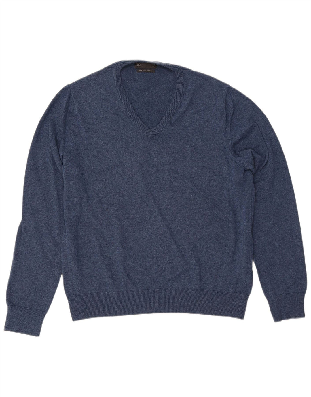 MARKS & SPENCER Mens V-Neck Jumper Sweater Large Navy Blue Cotton