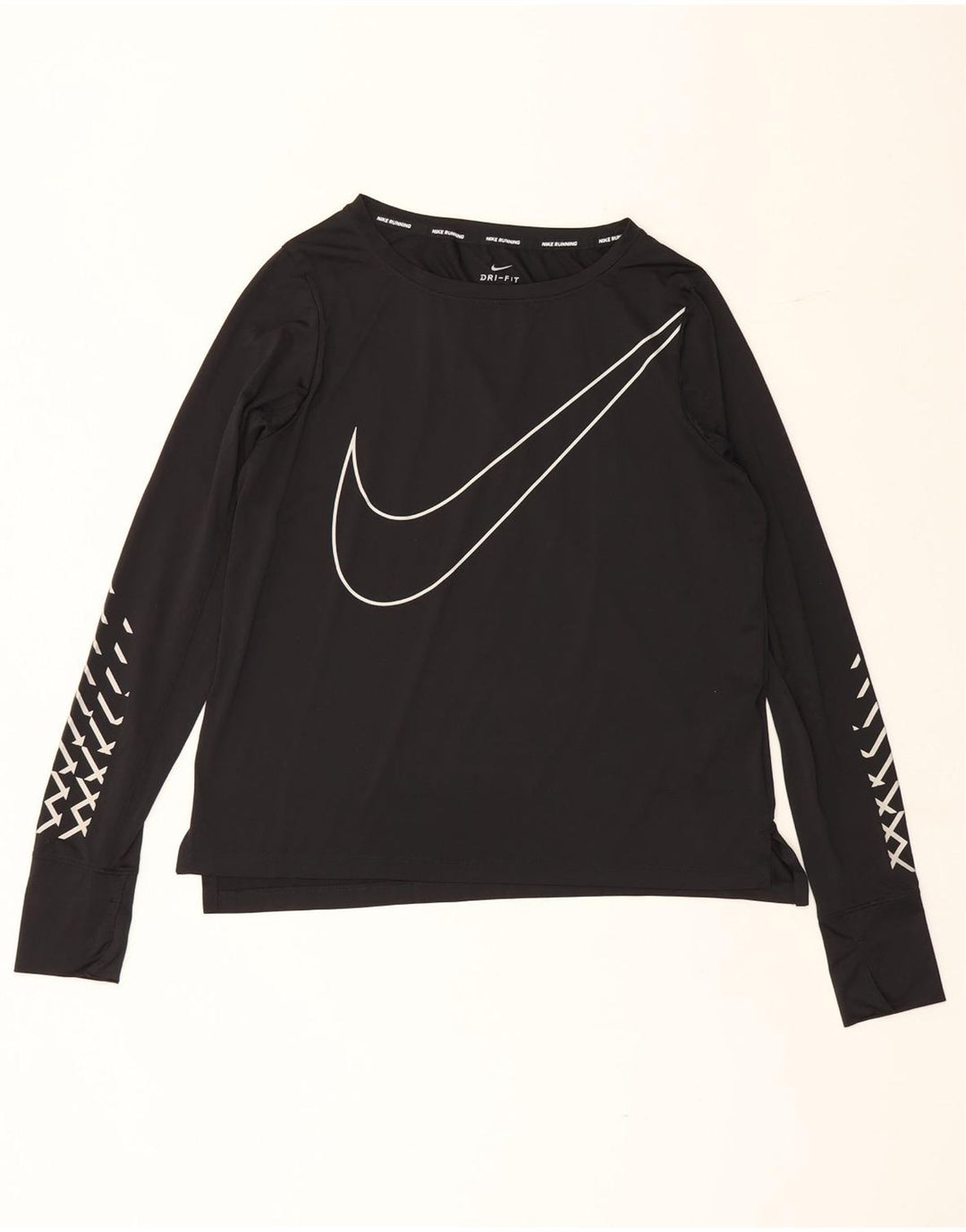Top gráfico feminino Nike Dri Fit manga comprida UK 14 poliéster preto médio