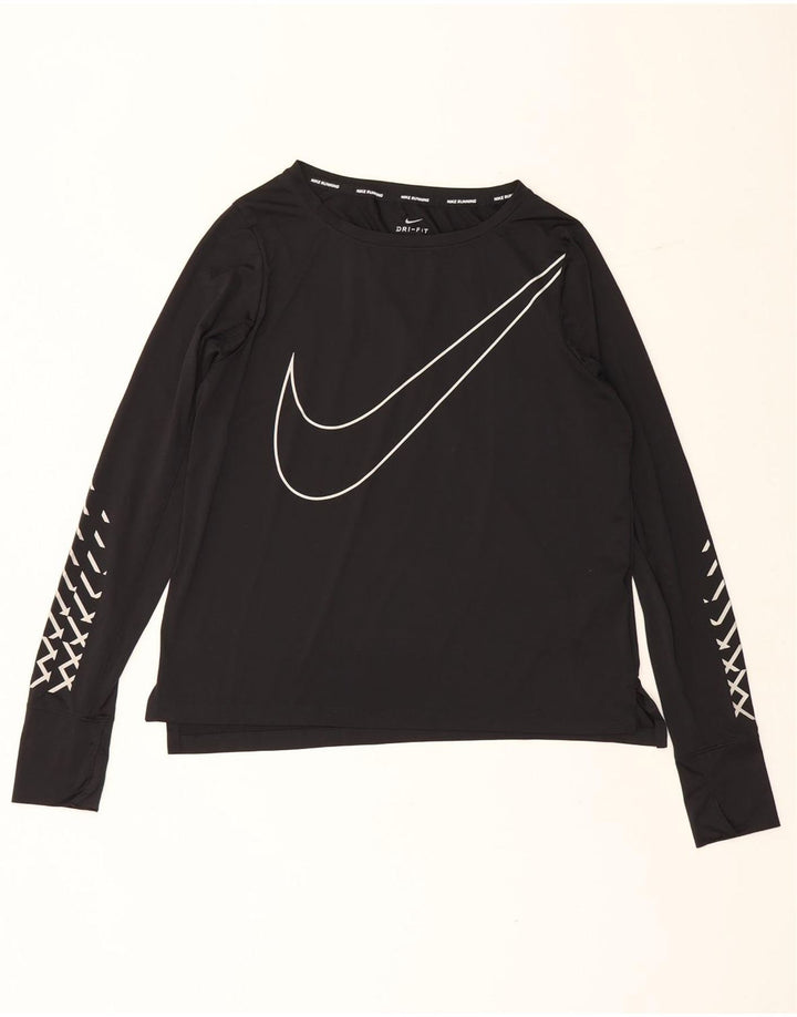 Top gráfico feminino Nike Dri Fit manga comprida UK 14 poliéster preto médio