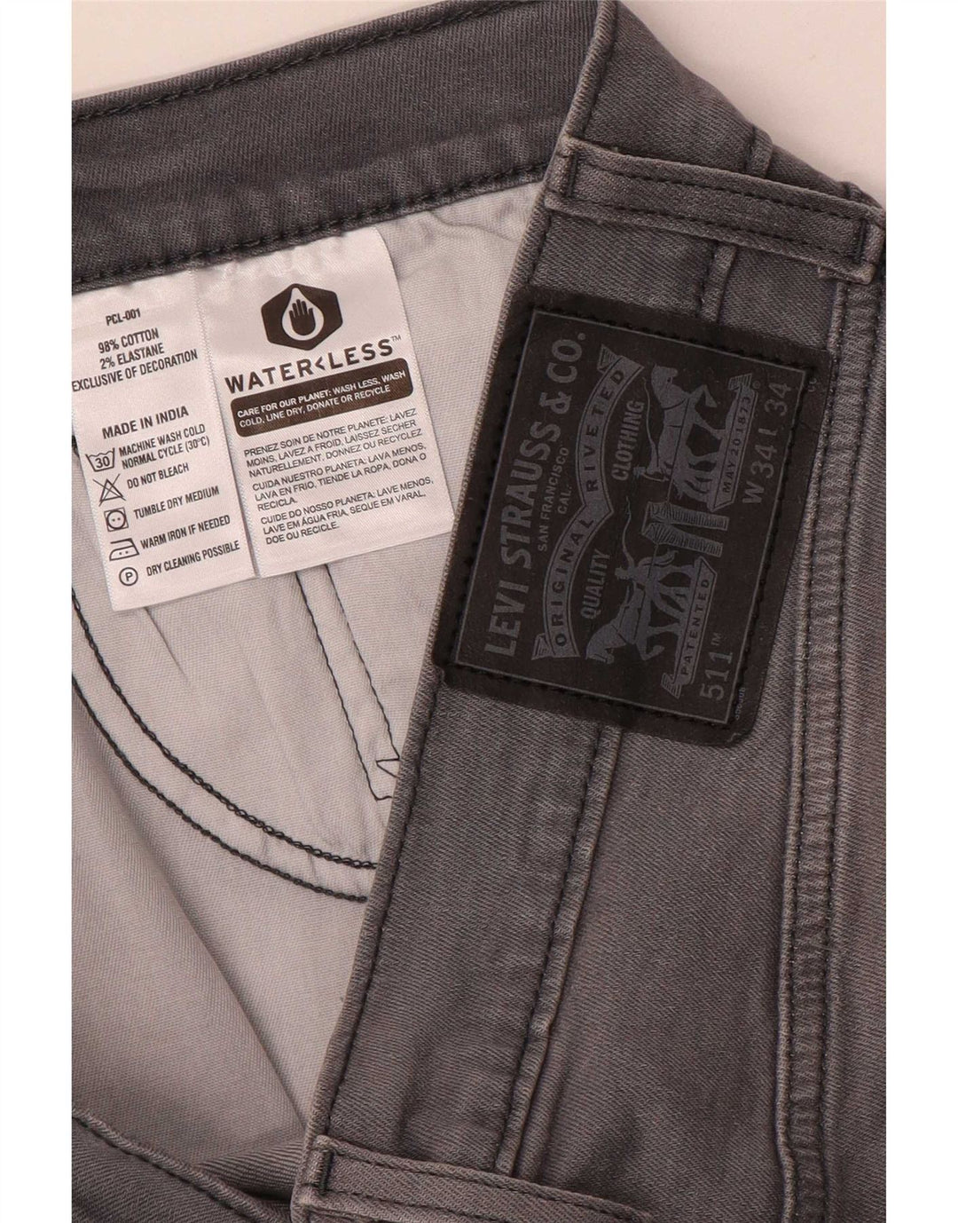 Levi's Mens Slim Jeans W34 L30 Cinza Algodão