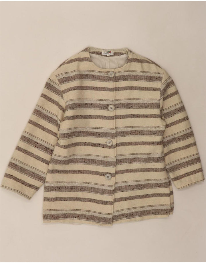VINTAGE Womens Longline Oversized Blazer Jacket UK 10 Small Beige Striped Vintage Vintage and Second-Hand Vintage from Messina Hembry 