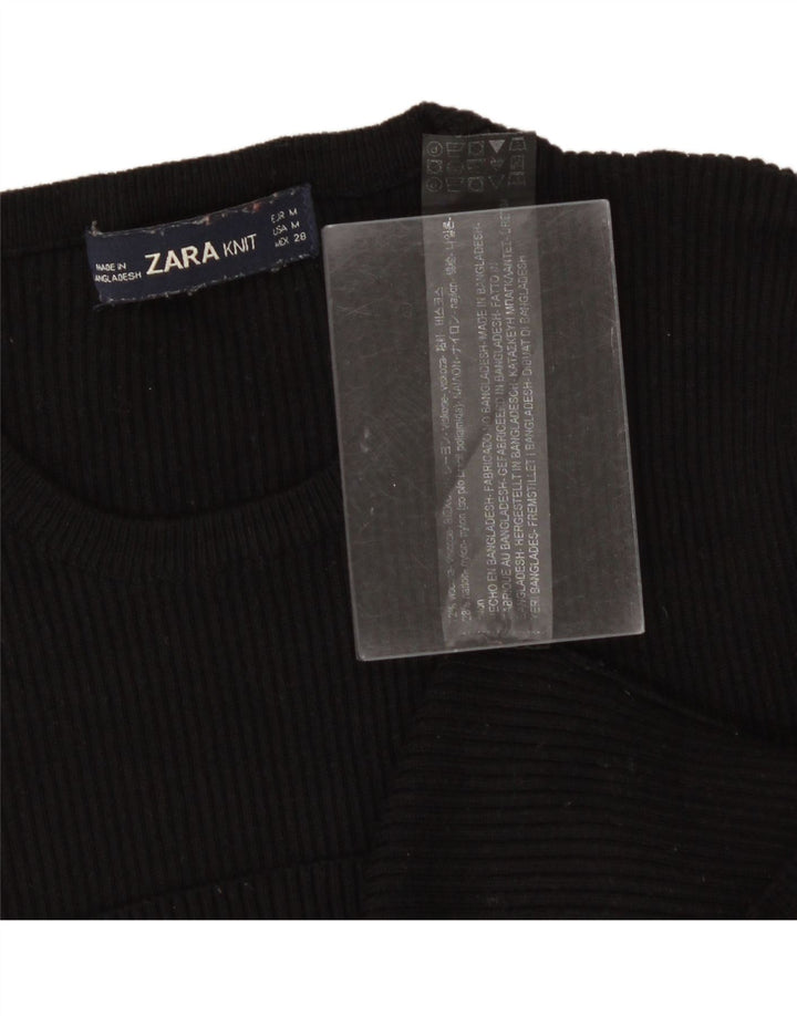 ZARA Womens T-Shirt Top UK 12 Medium Black Viscose Vintage Zara and Second-Hand Zara from Messina Hembry 