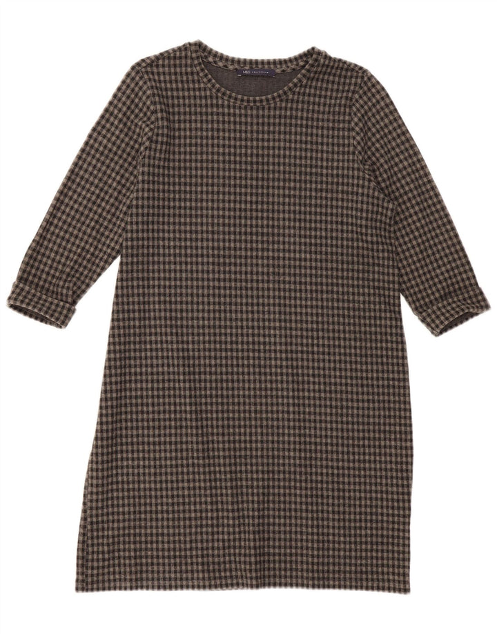 Marks & Spencer Womens 3/4 Sleeve Shift Dress UK 16 Large Grey Gingham