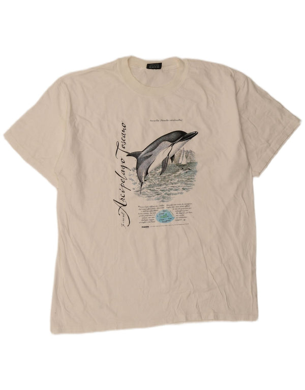 vintage Mens Graphic T-Shirt Top XL Coton Blanc