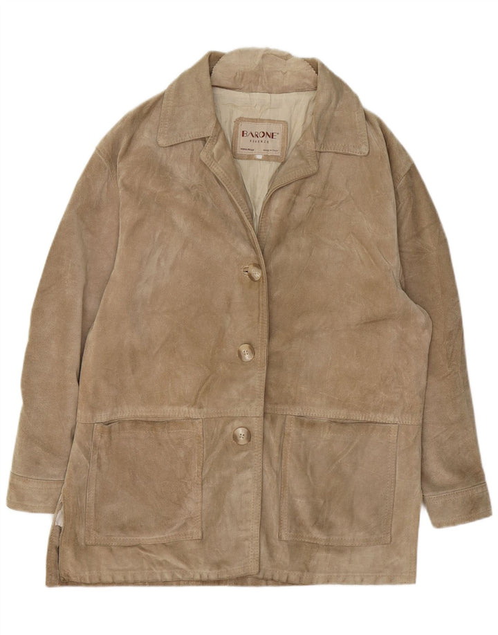 BARONE Womens Firenze Suede Overcoat UK 16 Large Beige Leather