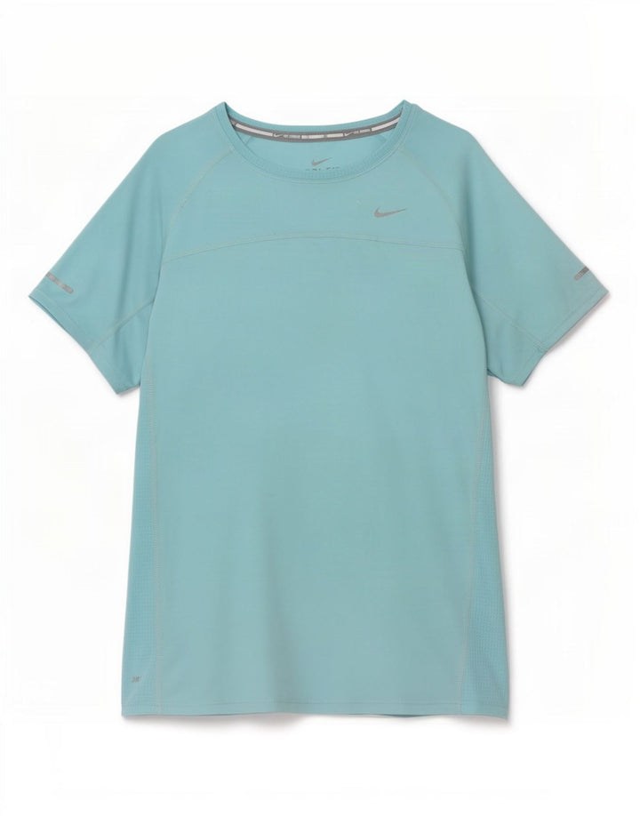 Nike Womens Dri Fit T-Shirt Top UK 10 Petit Bleu Polyester