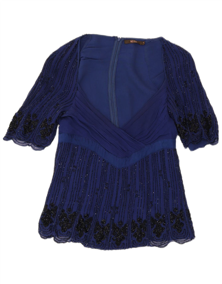 REISS Womens Blouse Top UK 10 Small Blue Silk