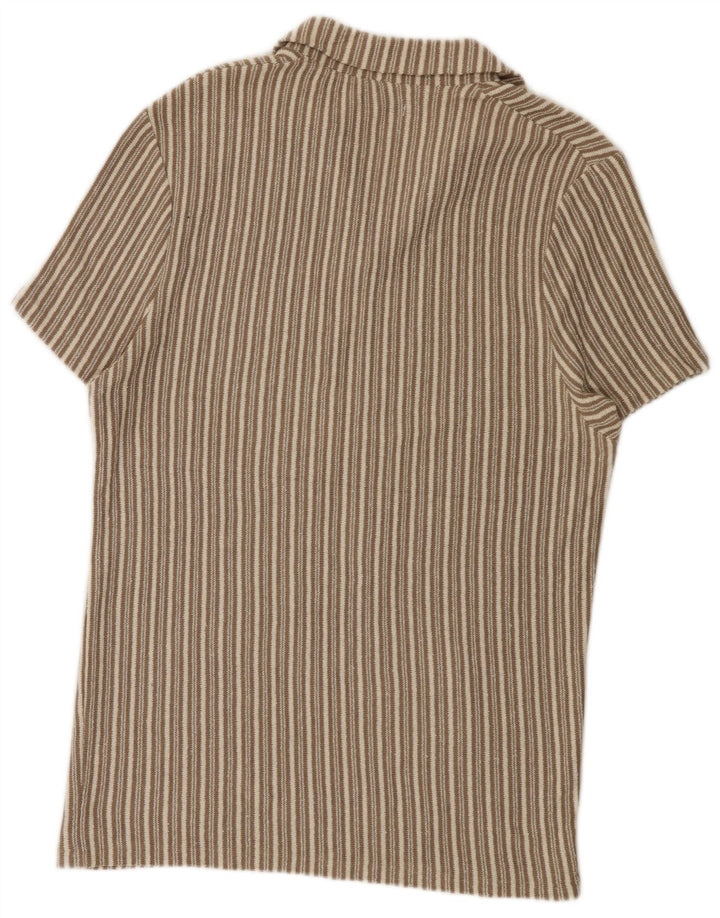 Zara Mens Polo Shirt Large Beige Striped