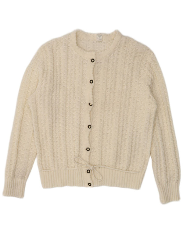 vintage Womens Cardigan Sweater UK 16 Grand Polyacrylique Blanc