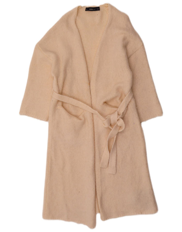 Zara Womens Longline 3/4 Sleeve Cardigan Sweater UK 10 Small Beige