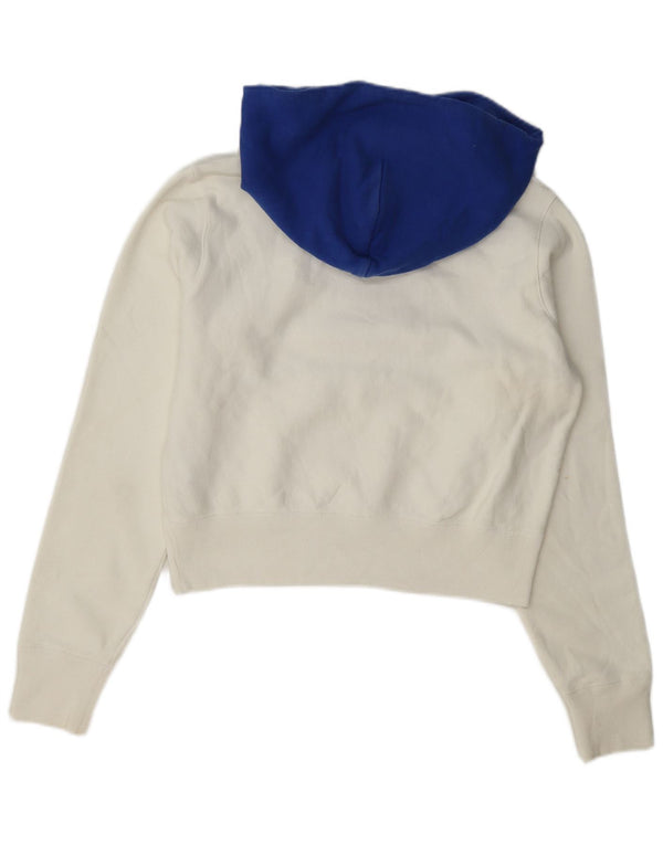 Champion Womens Crop Graphic Hoodie Jumper UK 14 Medium White Colourblock