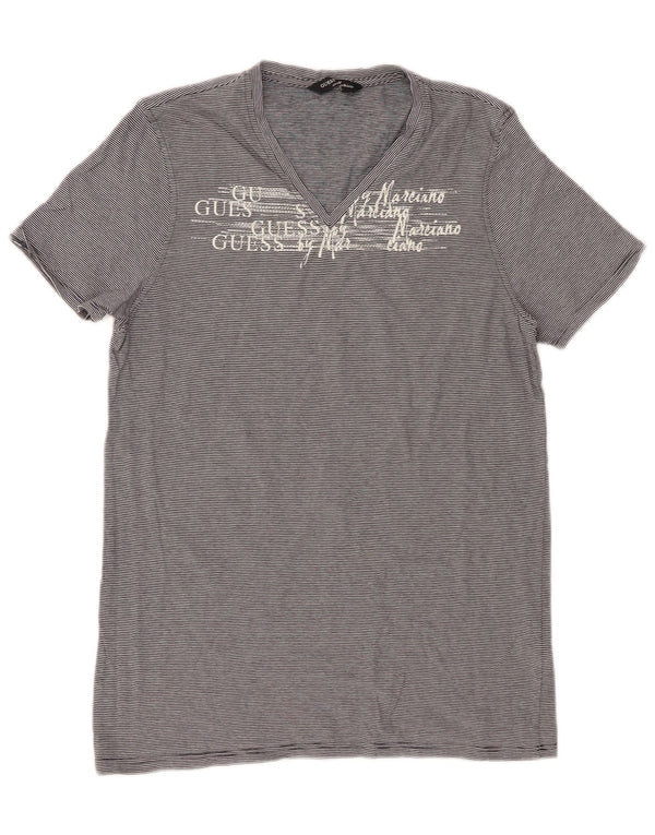 Guess By Marciano T-shirt grafica da donna Top UK 14 Large Grey Striped