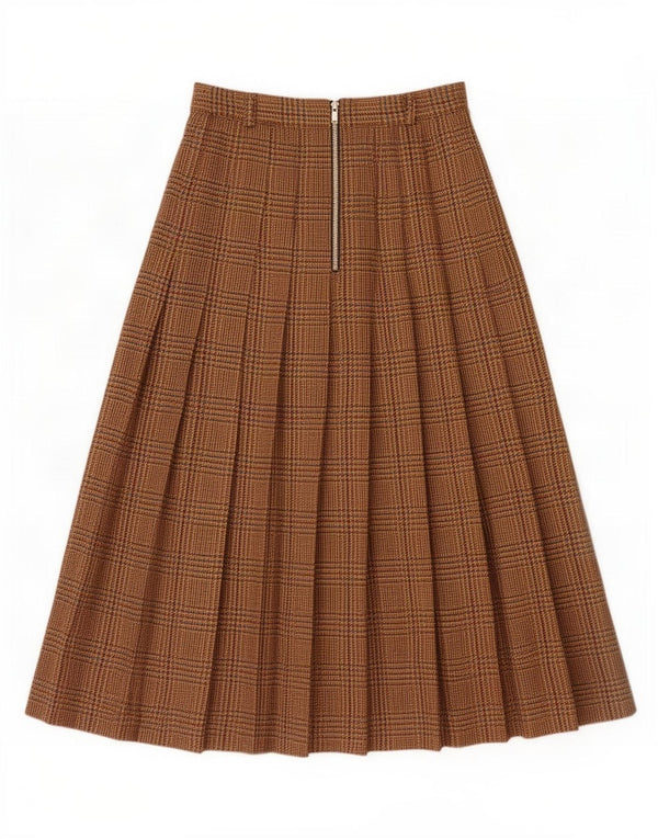 Falda plisada Libra para mujer UK 12 Medium W28 Lana de pata de gallo marrón