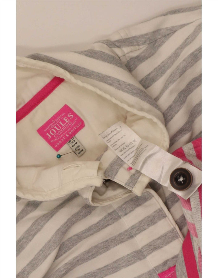 Joules Womens Button Neck Sweatshirt Jumper UK 12 Medium Grey Striped
