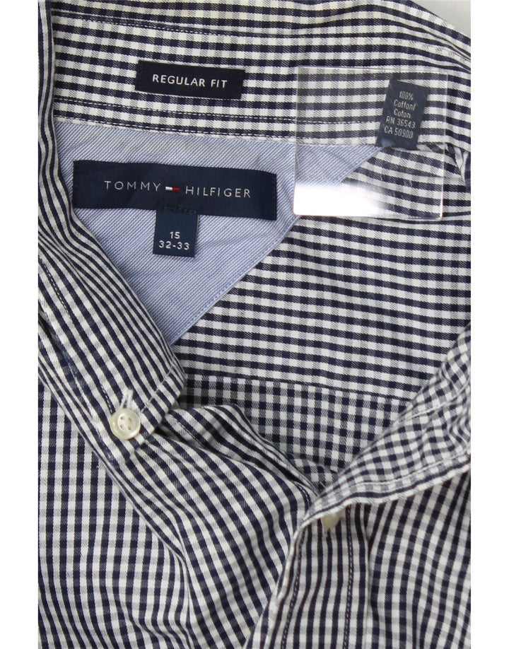 TOMMY HILFIGER Mens Regular Fit Shirt Size 15 Medium Navy Blue Gingham Vintage Tommy Hilfiger and Second-Hand Tommy Hilfiger from Messina Hembry 