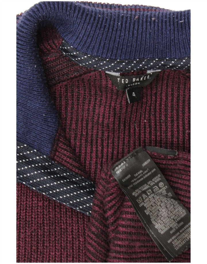Ted Baker Mens Zip Neck Jumper Sweater Size 4 Large Burgundy Polyester