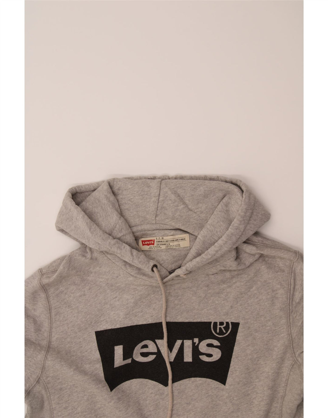 LEVI'S Mens Graphic Hoodie Jumper Small Grey Cotton Vintage Levi's and Second-Hand Levi's from Messina Hembry 