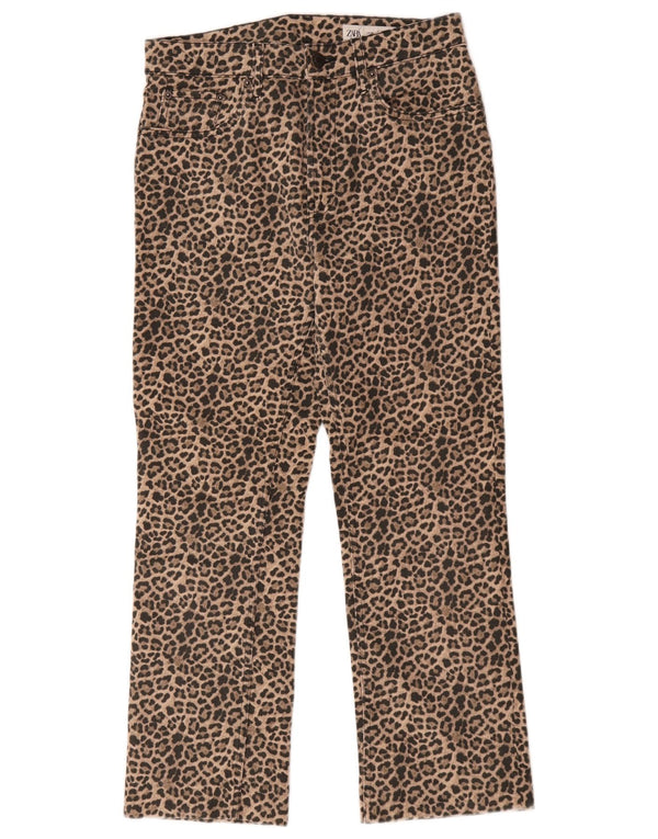 Gerade Freizeithose für Damen von Zara, EU 38, Größe S, W28, L26, Braun, Tiermuster