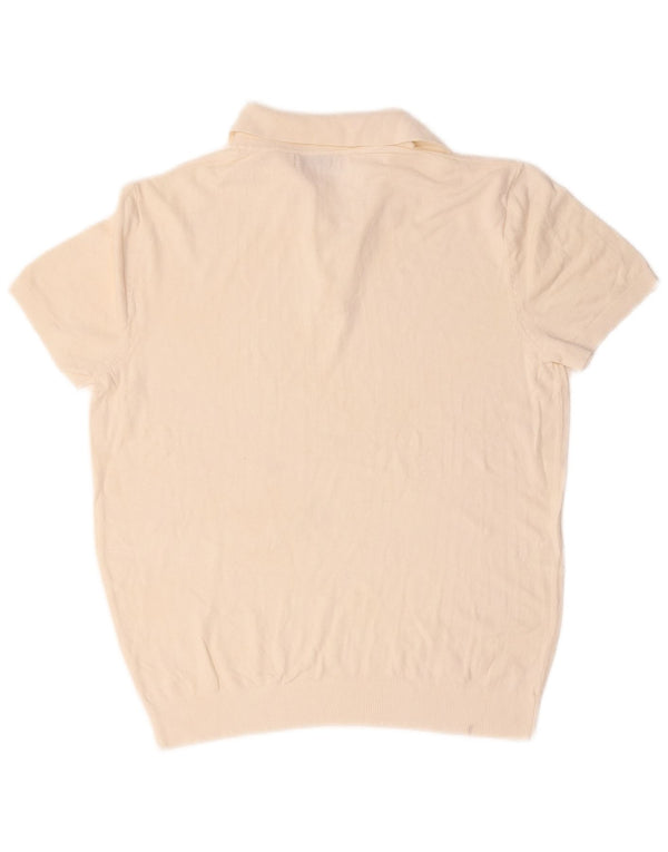 Zara Mens Short Sleeve Polo Neck Jumper Sweater Medium Off White