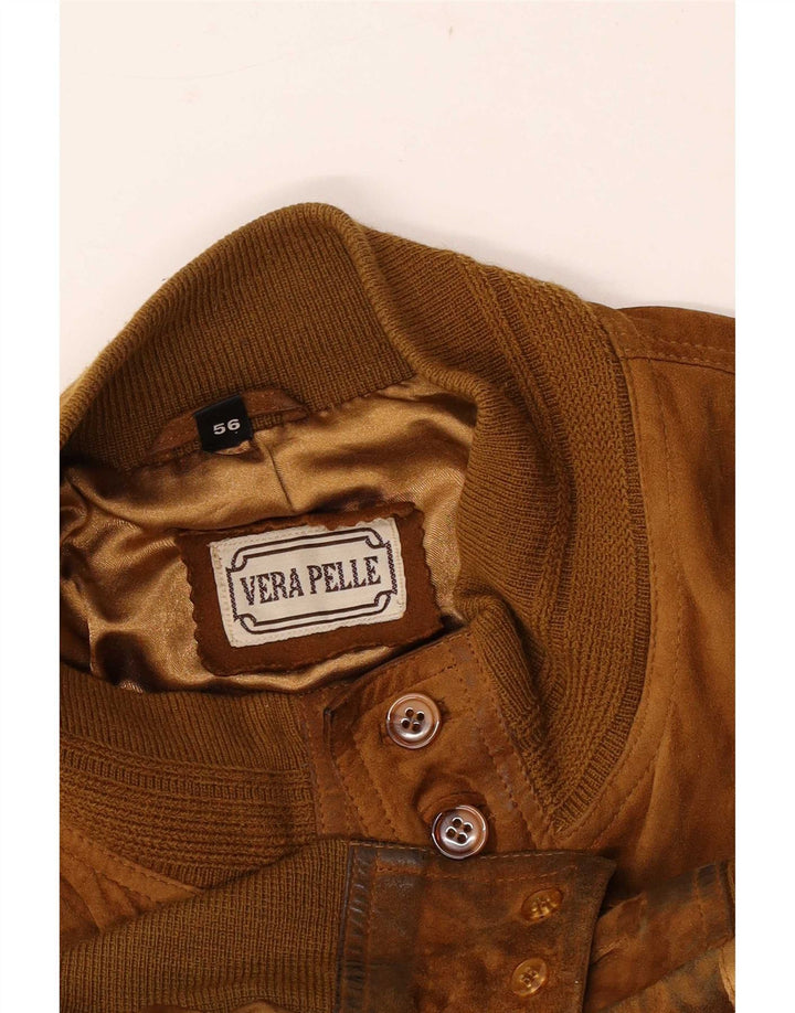 Vintage Herren Wildleder Bomberjacke IT 56 2XL Beige Leder