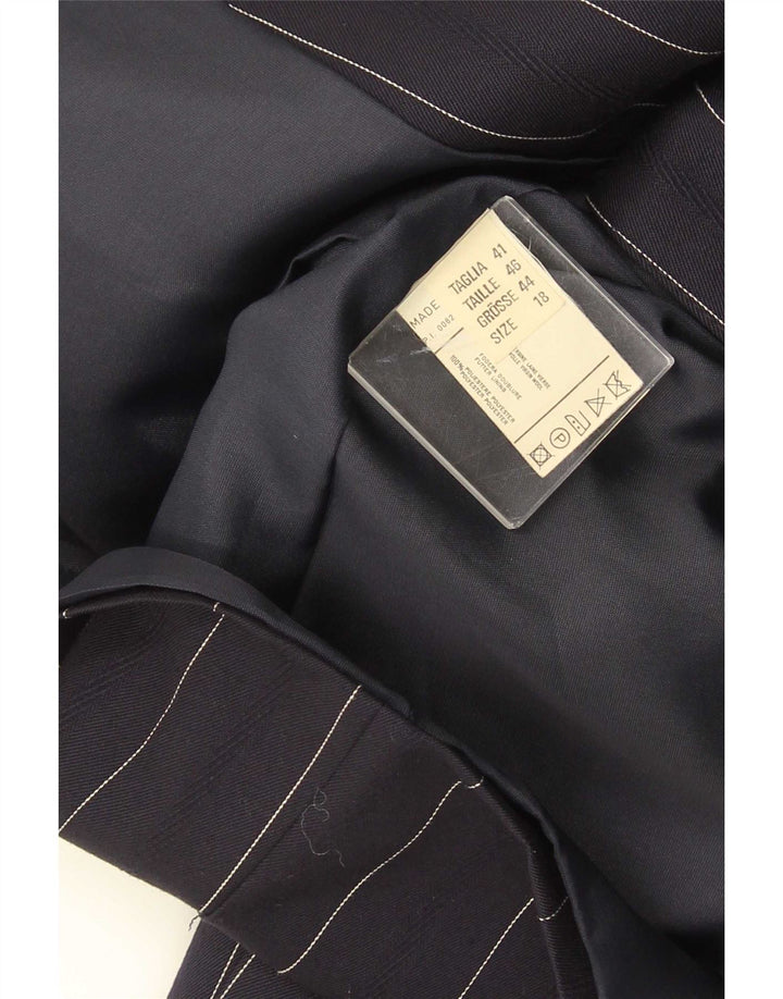 ELENA MIRO Womens 2 Button Blazer Jacket UK 18 XL Navy Blue Striped Wool