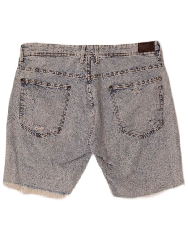 Zara Mens Distressed farmer rövidnadrág EU 46 XL W36 L kék pamut