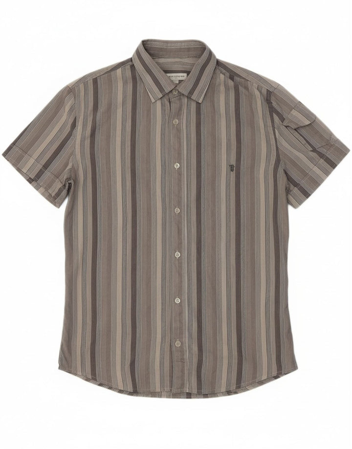 TRUSSARDI Mens Short Sleeve Shirt Size 40 Medium Grey Striped Cotton Vintage Trussardi and Second-Hand Trussardi from Messina Hembry 
