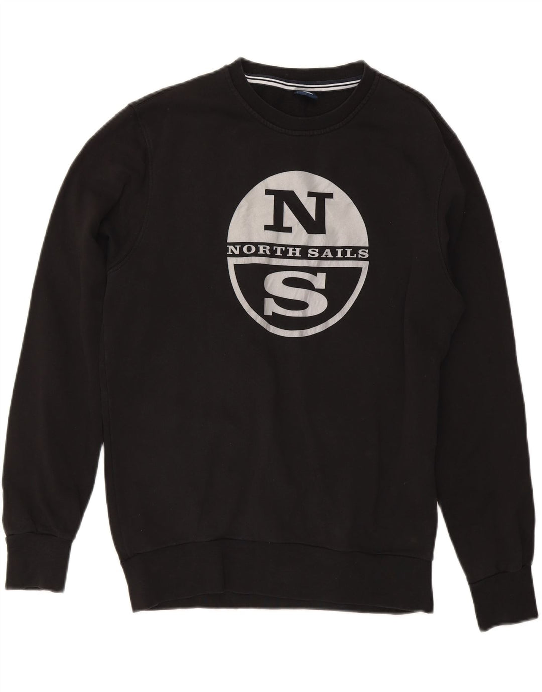 NORTH SAILS Mens Graphic Sweatshirt Jumper Small Black Cotton Vintage North Sails and Second-Hand North Sails from Messina Hembry 