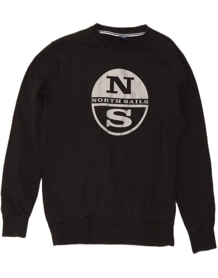 NORTH SAILS Mens Graphic Sweatshirt Jumper Small Black Cotton Vintage North Sails and Second-Hand North Sails from Messina Hembry 