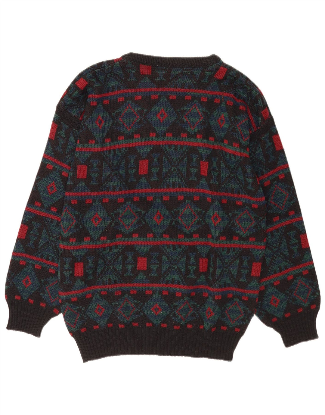 Vintage Mens Crew Neck Jumper Sweater Medium Grey Geometric