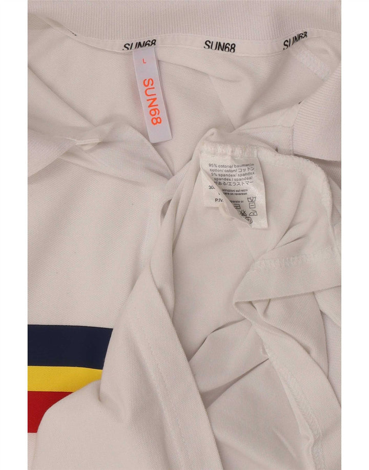 Sun68 Mens Polo Shirt Large White Striped Cotton