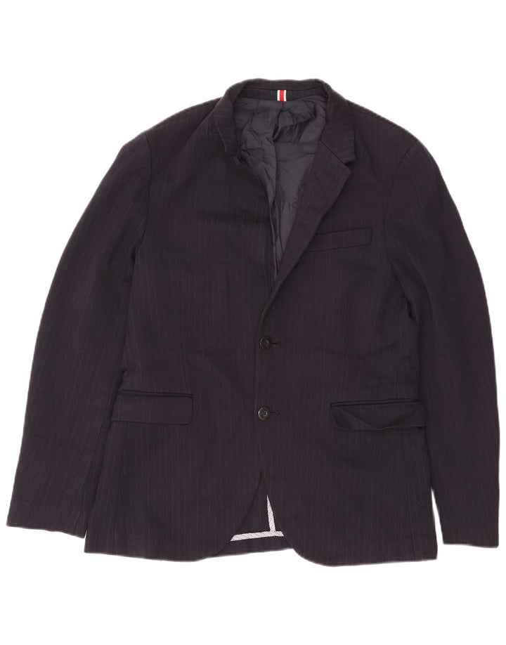 Zara Mens 2 Button Blazer Jacket EU 50 Medium Navy Blue Pinstripe Viscose