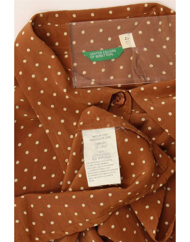 Benetton Womens Shirt Blouse IT 46 Large Brown Spotted Silk