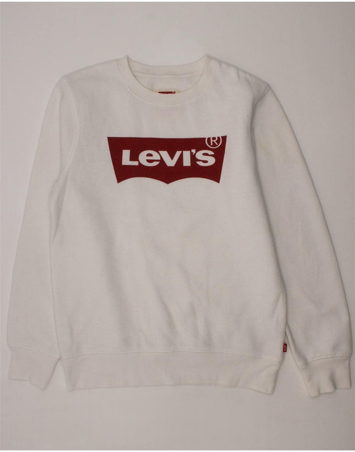 LEVI'S Boys Graphic Sweatshirt Jumper 13-14 Years White Cotton Vintage Levi's and Second-Hand Levi's from Messina Hembry 